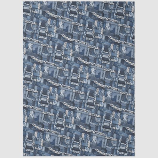 Dunkle gestörte Denim Patchwork und Braids Seidenpapier (Vorderseite)