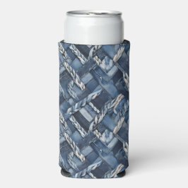 Dunkle gestörte Denim Patchwork und Braids Selters Dosenkühler