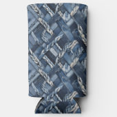 Dunkle gestörte Denim Patchwork und Braids Selters Dosenkühler (Vorderseite)