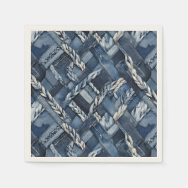 Dunkle gestörte Denim Patchwork und Braids Serviette