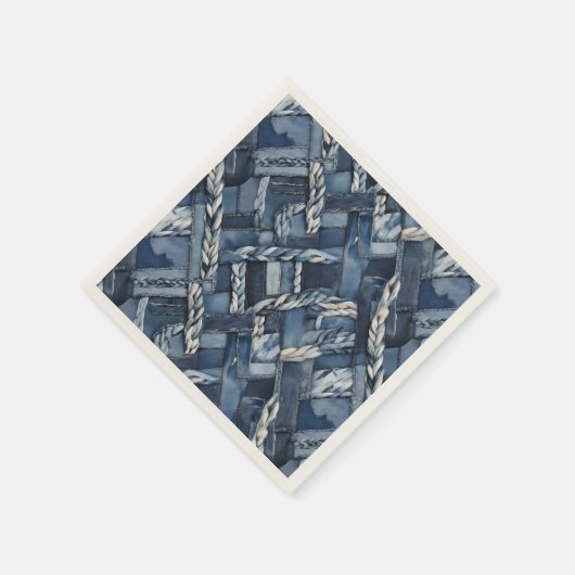 Dunkle gestörte Denim Patchwork und Braids Serviette (Ecke)