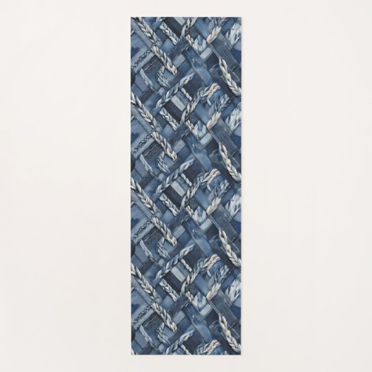 Dunkle gestörte Denim Patchwork und Braids Yogamatte (Vorderseite)