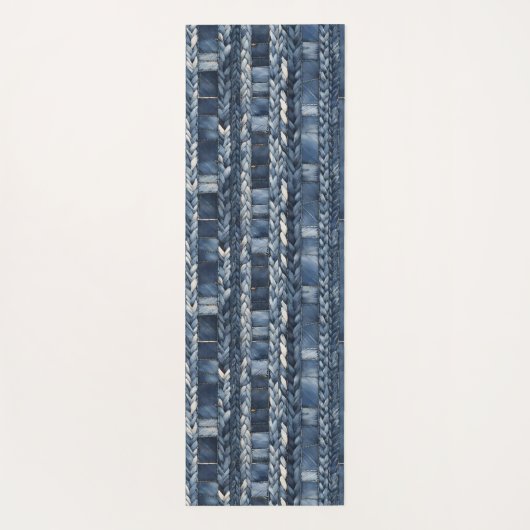 Dunkle gestörte Denim Patchwork und Braids Yogamatte (Rückseite)