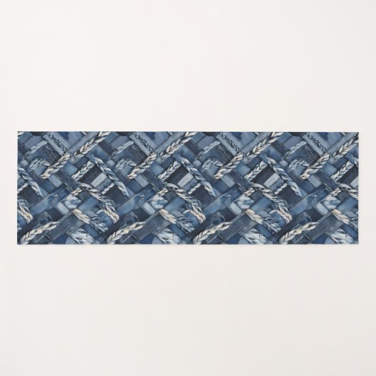 Dunkle gestörte Denim Patchwork und Braids Yogamatte (Vorderseite (Horizontal))