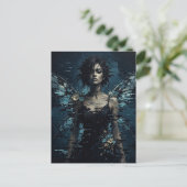 Dunkle Glitch Fee Mit Blumen Postkarte (Stehend Vorderseite)