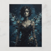 Dunkle Glitch Fee Mit Blumen Postkarte (Vorderseite)