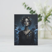 Dunkle Glitch Fee Mit Blumen Postkarte (Stehend Vorderseite)
