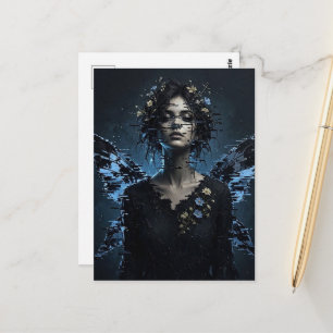 Dunkle Glitch Fee Mit Blumen Postkarte