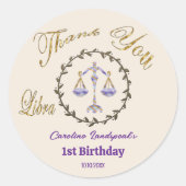 Dunkle Gold Floral Embossed Libra Zodiac Runder Aufkleber (Vorderseite)