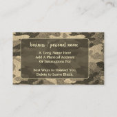 Dunkle Gold Glitzer Camouflage Monogram Outdoorsy Visitenkarte (Rückseite)