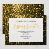 Dunkle Gold Glitzer Glitzern Sweet 16 elegantes Dr Einladung (Vorne/Hinten)