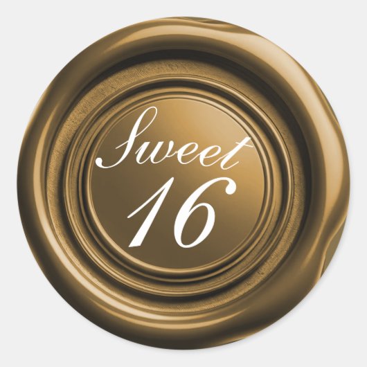 Dunkle Gold Kerzenwachs Siegel Tropfen Sweet 16 We Runder Aufkleber (Vorderseite)