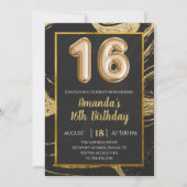 Dunkle Gold Marmor 16. Geburtstag Einladung (Vorderseite)