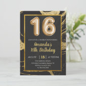 Dunkle Gold Marmor 16. Geburtstag Einladung (Stehend Vorderseite)