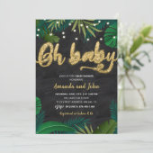 Dunkle Gold Tropical Oh Baby Dusche Einladung (Stehend Vorderseite)