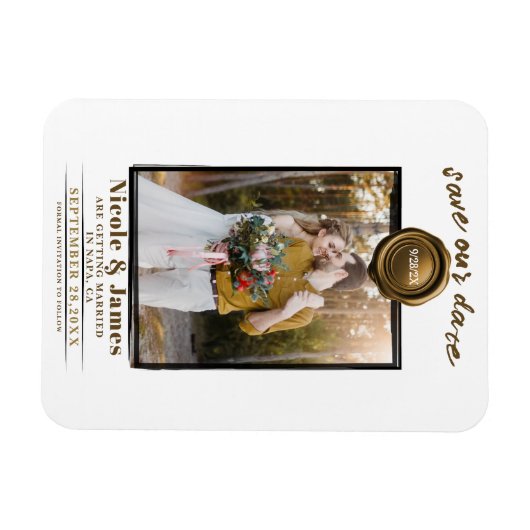 Dunkle Gold Wax Siegel Hochzeit Foto speichern das Magnet (Horizontal)