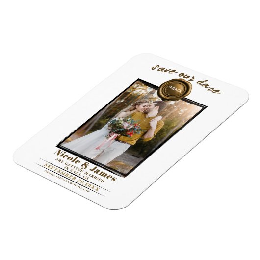 Dunkle Gold Wax Siegel Hochzeit Foto speichern das Magnet (Linke Seite)
