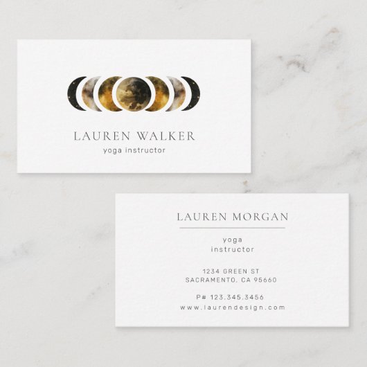 Dunkle Golden Moon Phases Yoga Studio Business Car Visitenkarte (Vorne/Hinten)