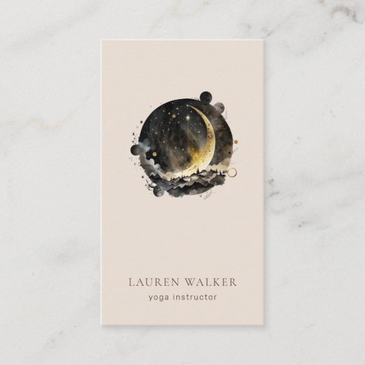 Dunkle Golden Moon Phases Yoga Studio Business Car Visitenkarte (Vorderseite)