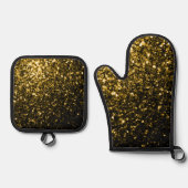 Dunkle goldene Imitate Glitzer Glitzern Ofenhandschuh & Topflappen-Set (Vorderseite)