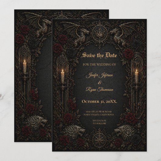 Dunkle GOT-Gothic-Save-the-Date-Einladung Einladung (Vorne/Hinten)