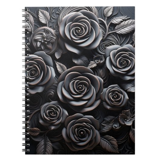 Dunkle Gothic-Boho-Schwarze-Rosen-Blumen Notizblock (Vorderseite)