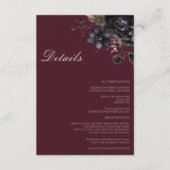 Dunkle Gothic Floral Burgundy Wedding Details Begleitkarte (Vorderseite)