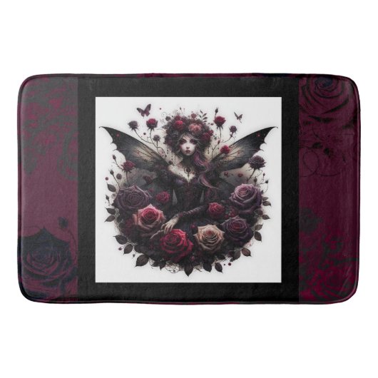 Dunkle Gothic Forest Fairy Floral Rose Burgund Badematte (Vorderseite)