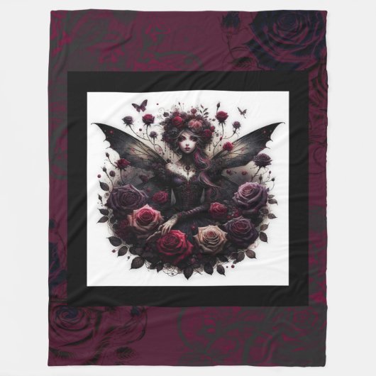 Dunkle Gothic Forest Fairy Floral Rose Burgund Fleecedecke (Vorderseite)