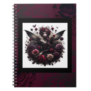 Dunkle Gothic Forest Fairy Floral Rose Burgund Notizblock