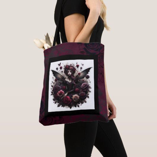 Dunkle Gothic Forest Fairy Floral Rose Burgund Tasche (Von Nahem)