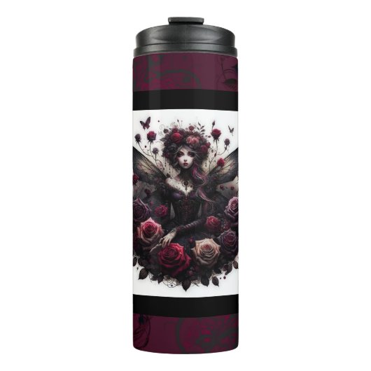 Dunkle Gothic Forest Fairy Floral Rose Burgund Thermosbecher (Vorderseite)
