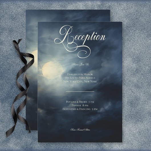 Dunkle Gothic Full Moon Night Sky Hochzeitsempfang Begleitkarte