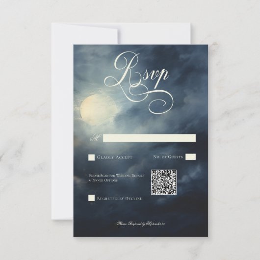 Dunkle Gothic Full Moon Night Sky Wedding QR Code RSVP Karte (Vorderseite)
