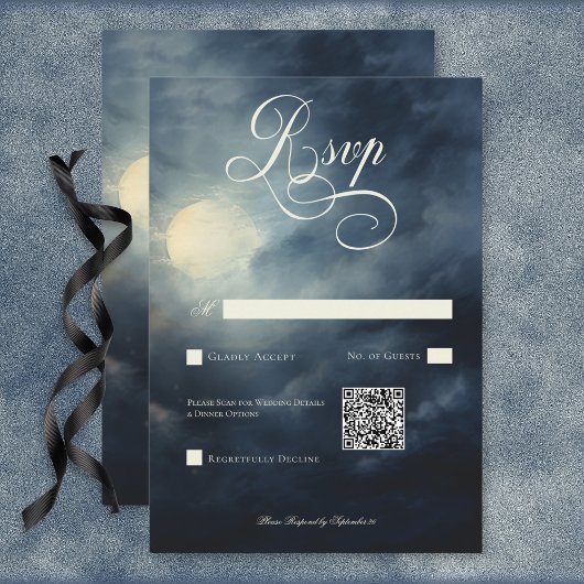Dunkle Gothic Full Moon Night Sky Wedding QR Code RSVP Karte