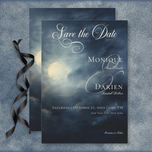 Dunkle Gothic Full Moon Night Sky Wedding Save The Date