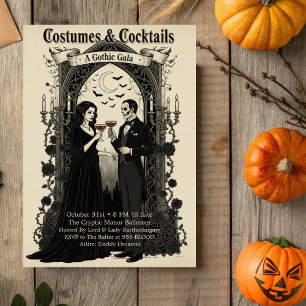 Dunkle Gothic-Gala-Kostüme & Cocktails Halloween Einladung