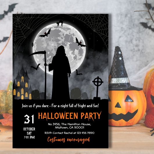 Dunkle Gothic Grim Sensenmann Vollmond-Fledermäuse Einladung