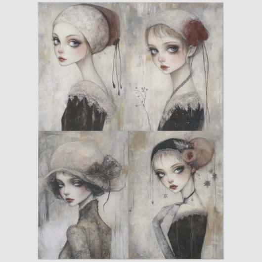 Dunkle Gothic Grunge Girl Collage Decoupage Seidenpapier (Vorderseite)