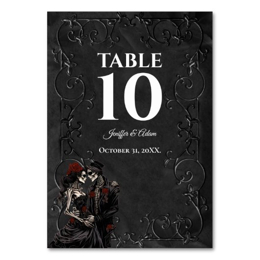 Dunkle Gothic-Halloween-Hochzeit Tischnummer (Vorderseite)