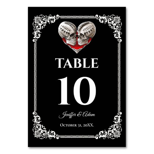 Dunkle Gothic-Halloween-Hochzeit-Tischnummer Tischnummer (Vorderseite)