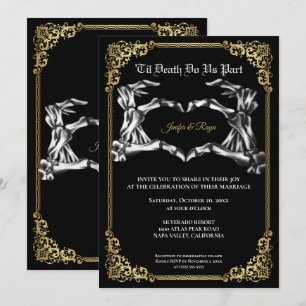 Dunkle Gothic-Halloween-Skelett-Hochzeitseinladung Einladung