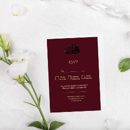 Dunkle Gothic-Romantik-Burgunder-Hochzeitsfoto RSVP Karte