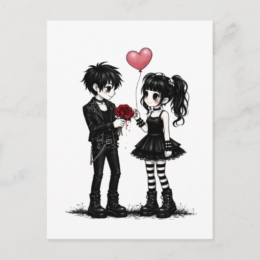 Dunkle Gothic-Romantik-Valentinstag-Postkarte Postkarte (Vorderseite)