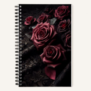 Dunkle Gothic-Rosa Rose & schwarzer Brokat Notizblock