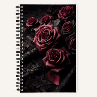 Dunkle Gothic-Rosa Rose & schwarzer Brokat Notizblock