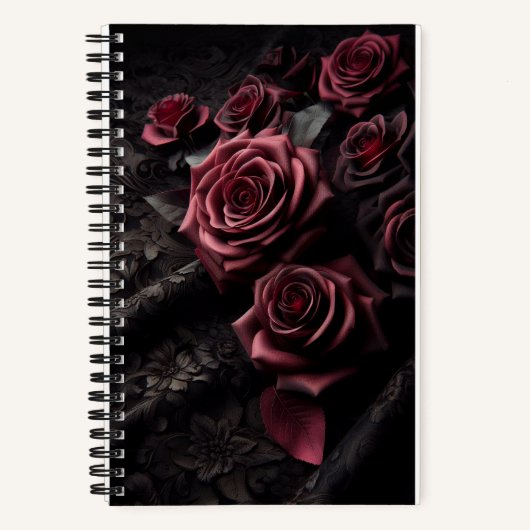 Dunkle Gothic-Rosa Rose & schwarzer Brokat Notizblock (Vorderseite)