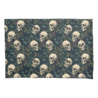 Dunkle Gothic-rosa Totenköpfe und Laub Halloween Kissenbezug