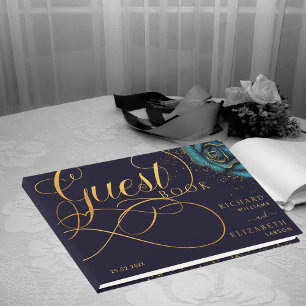 Dunkle Gothic-Rosen-Glitter-Hochzeit Gästebuch