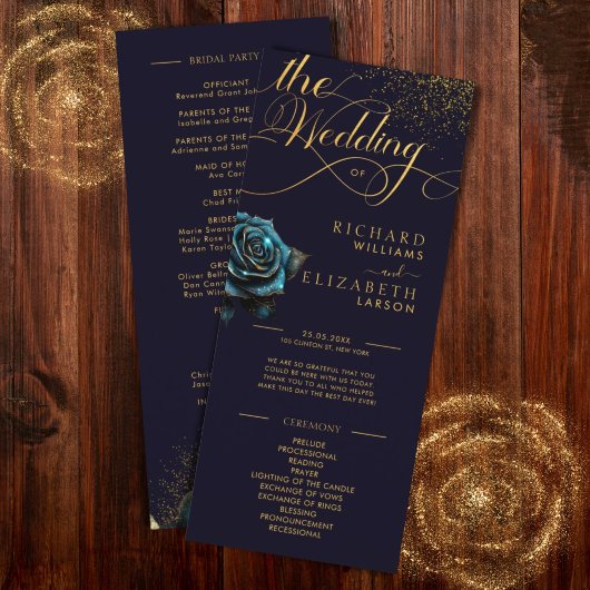 Dunkle Gothic-Rosen-Glitter-Hochzeit Programm